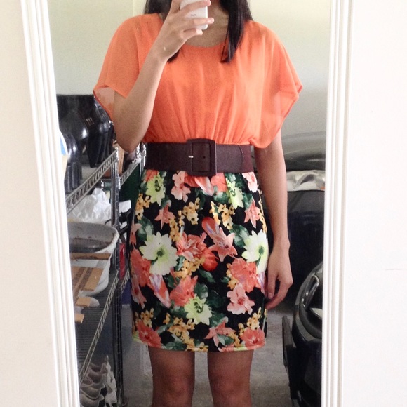 Orange Floral Day Dress - Picture 1 of 5